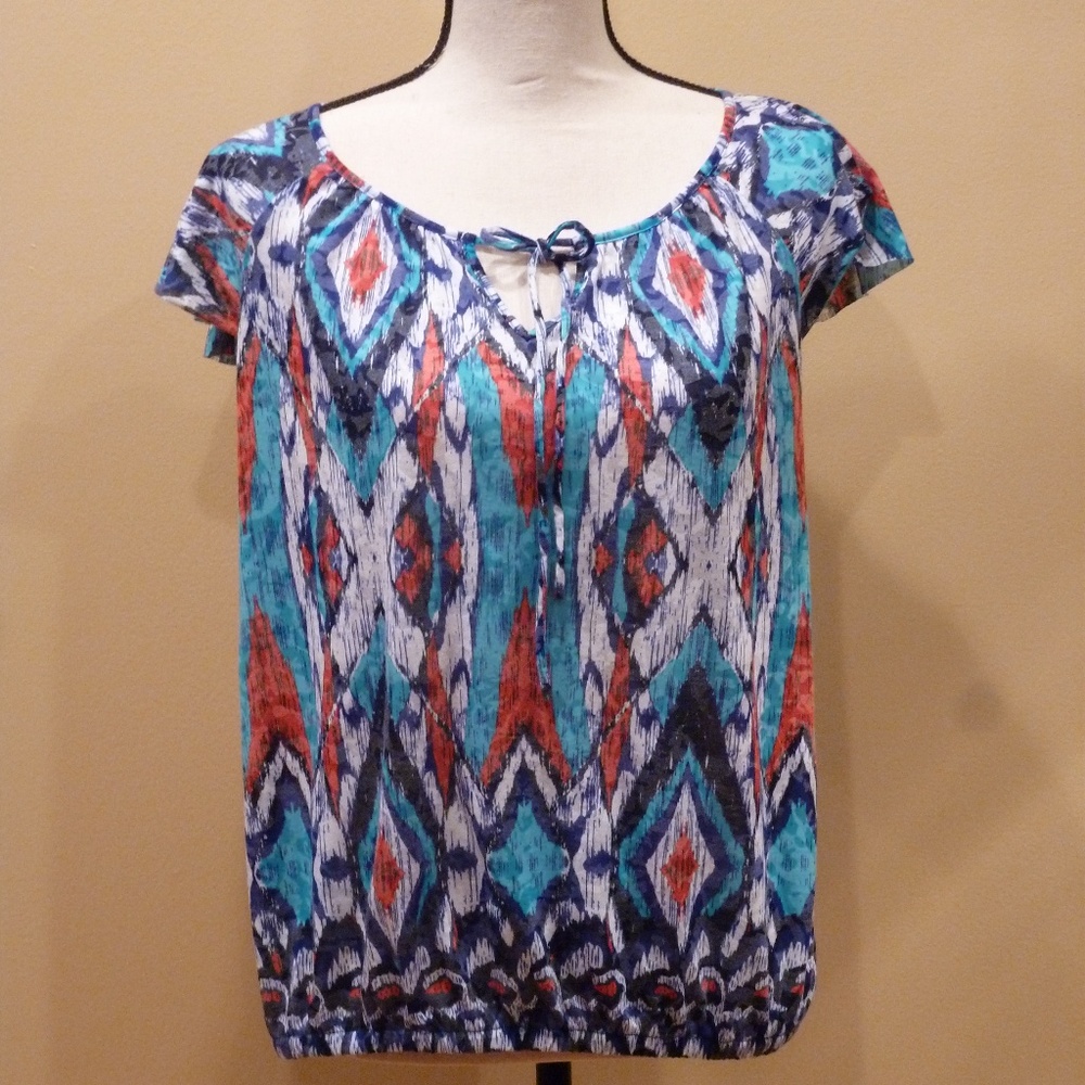 INC red, white and blue cap sleeve top